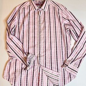 Robert Graham XL Pink Purple Stripe Button Down Shirt Cotton Designer